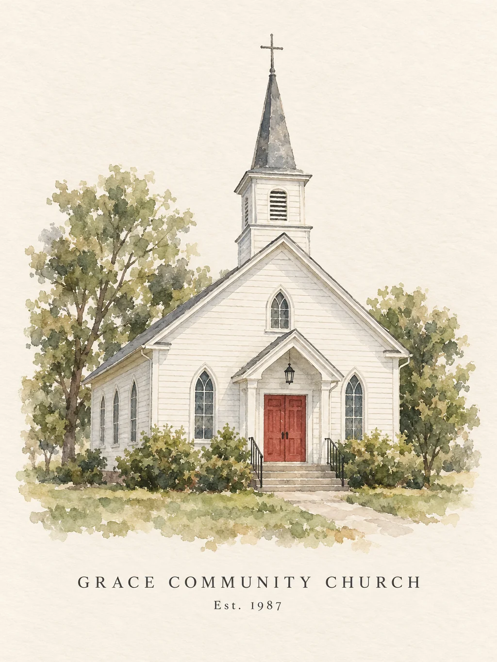 The Church Portrait, the finished artwork of the church building