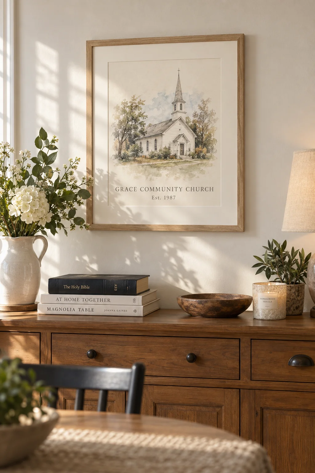 The Church Portrait, hanging on a dining room wall
