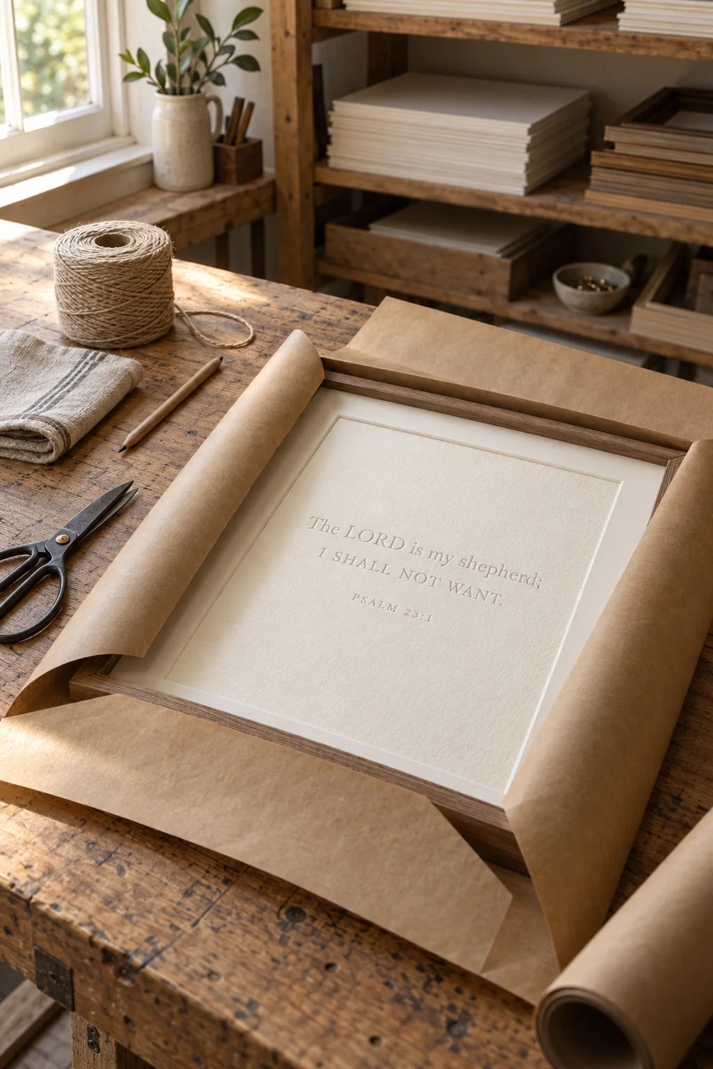 A finished piece being wrapped for shipping