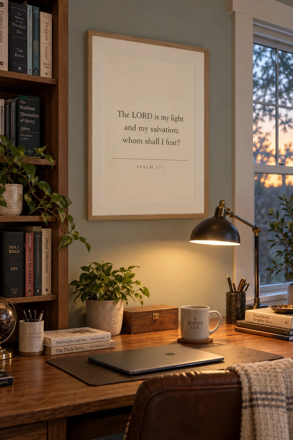 Light and Salvation, Psalm 27:1, hanging in a study