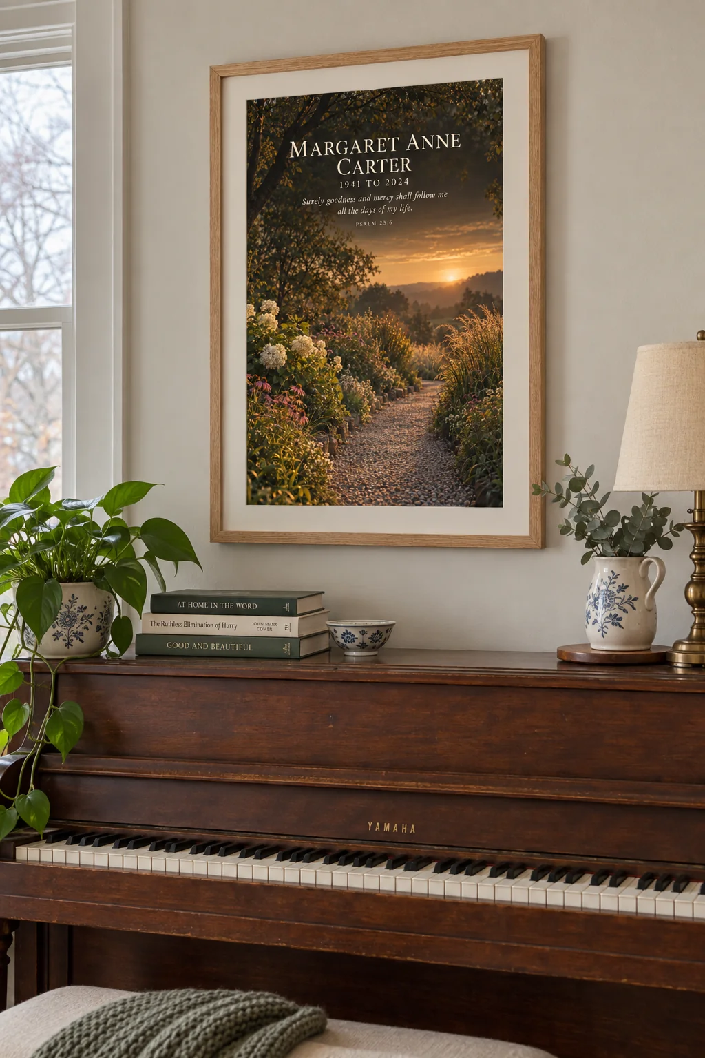 In His Keeping, standing on a piano beside family photographs