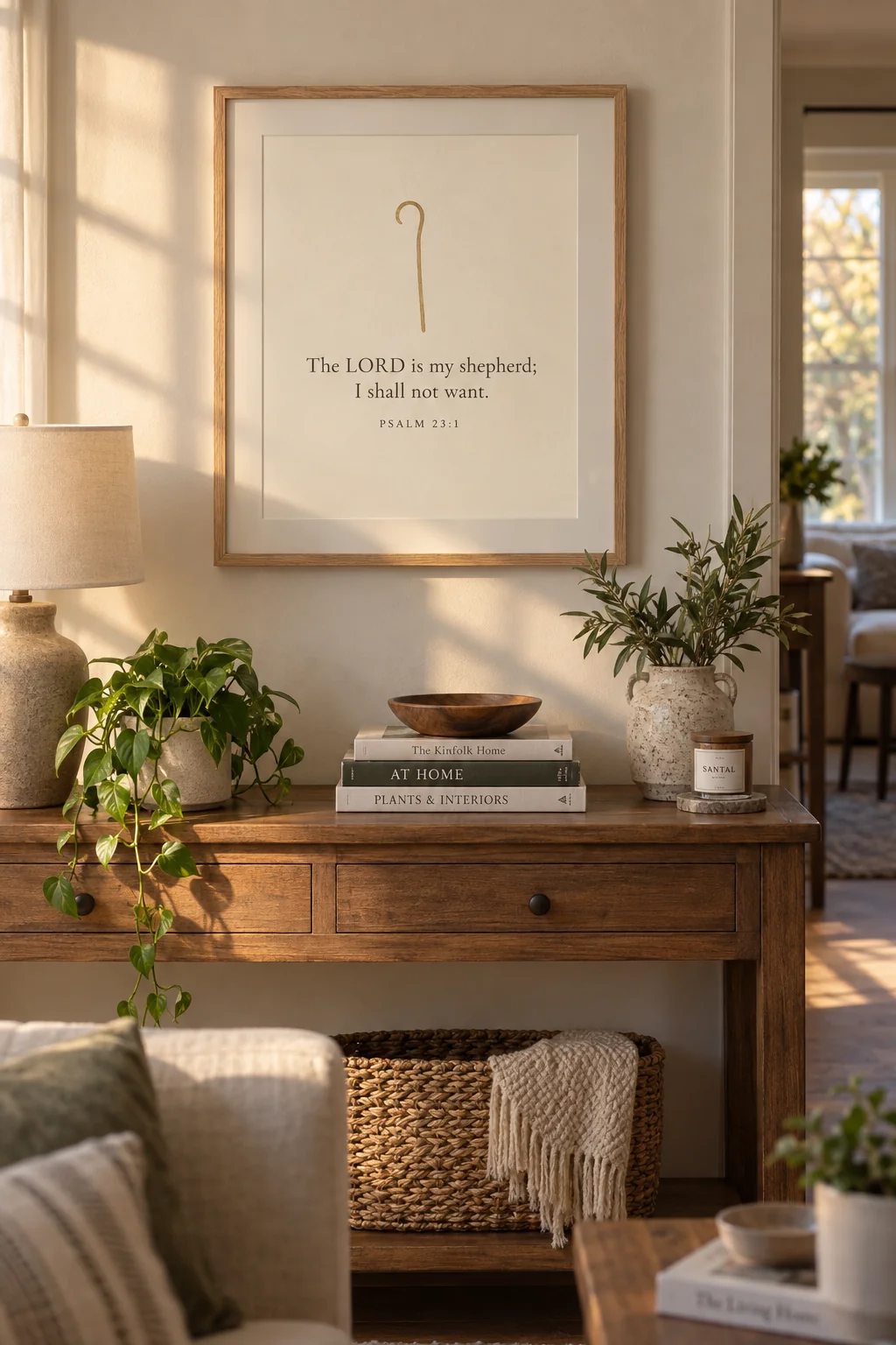 The Lord Is My Shepherd, Psalm 23:1, hanging in a living room