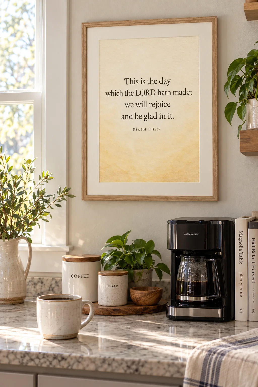 This Is the Day, Psalm 118:24, hanging in a kitchen