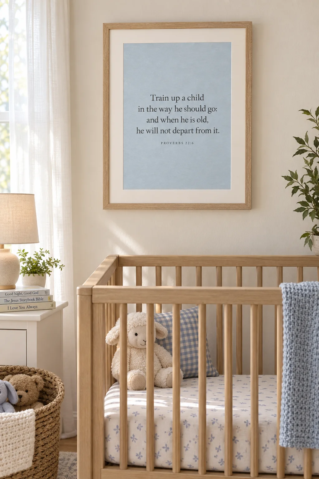 Train Up a Child, Proverbs 22:6, hanging in a nursery